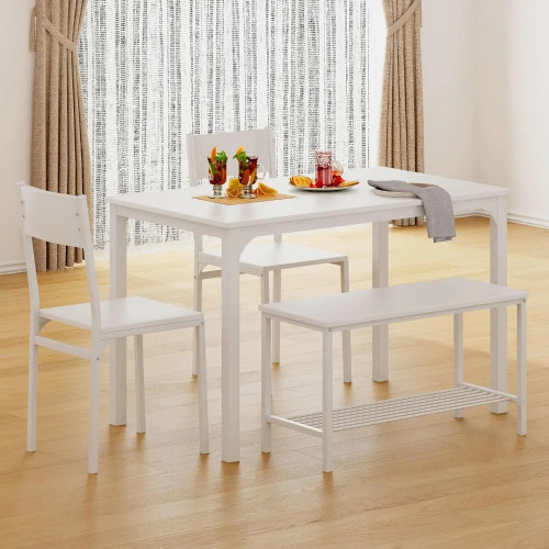 4 Piece Dining Table Set, Dinette Set Kitchen Table with Bench and Chairs, Kitchen Dinner Table with Benches for 4