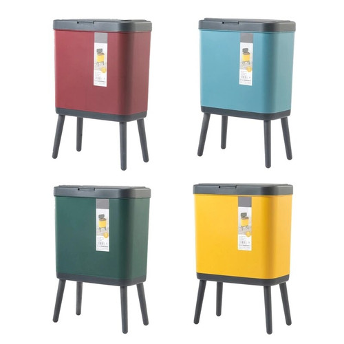15L Creative Dustbin High Foot with Lid Large Capacity Press Type Waste Bin Kitchen Garbage Container Office Plastic Trash Can