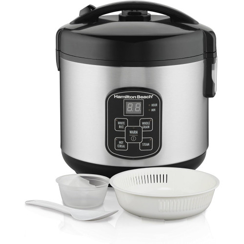 Digital Programmable Rice Cooker & Food Steamer, 8 Cups Cooked (4 Uncooked), With Steam & Rinse Basket, Multifunctional