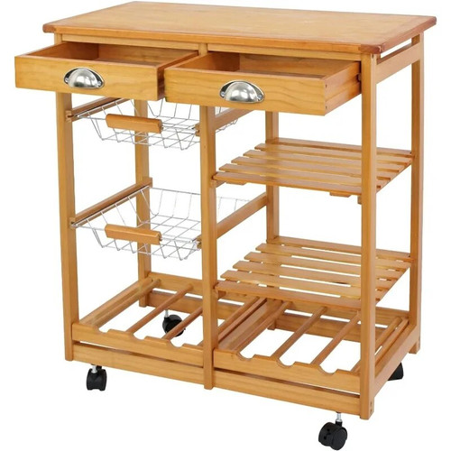 Rolling Kitchen Island with Storage and Utility Wood Tabletop, Wood Mobile Kitchen Island Serving Cart on Wheels with Towel Rack