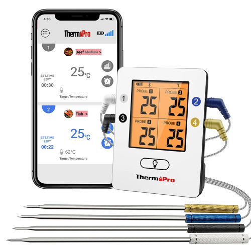 ThermoPro TP25 Bluetooth 150M Wireless 4 Probes Kitchen Meat Thermometer Backlit Oven Barbecue Digital Thermometere Rechargeable