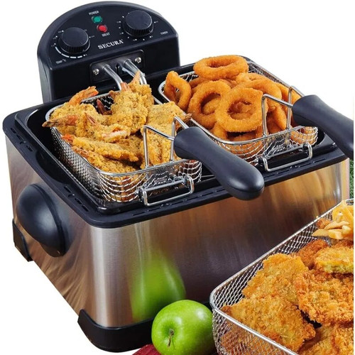 1700-Watt Stainless-Steel Triple Basket Electric Deep Fryer with Timer Free Extra Odor Filter, 4L/17-Cup