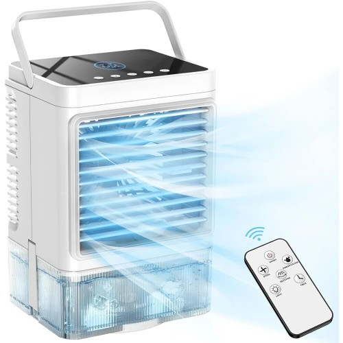 Personal Air Conditioner, 4-IN-1 Evaporative Air Cooler with Remote, 4H Timer, 7 Colors Light, 2-Level Humidify, LED Screen