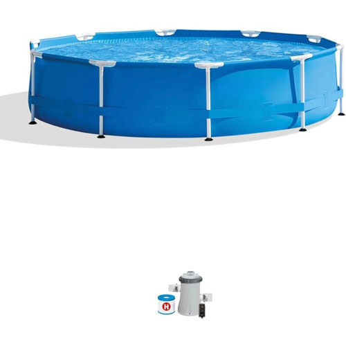 10 Foot X 30 Inch Metal Frame Round 4 Person Outdoor Above Ground Swimming Pool Set With Filter Pump and Type H Filter Cartridge