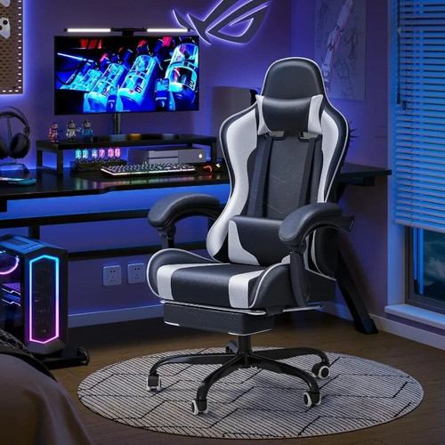 Gaming Chair Ergonomic Computer Chair with Footrest and Massage Lumbar Support, Height Adjustable 