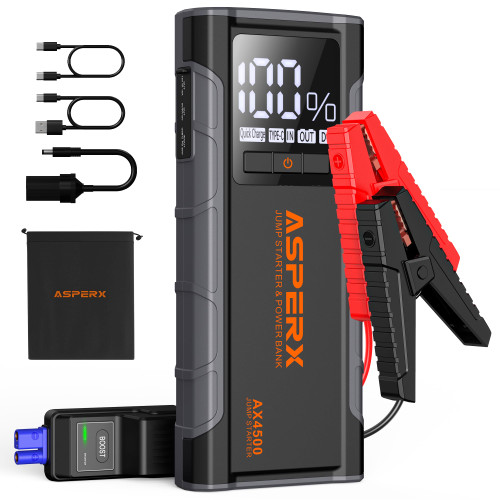 4500A Peak Car Jump Starter for Up to All Gas and 10.0L Diesel Engines, 12V Battery Starter with 4 Inch LCD Display