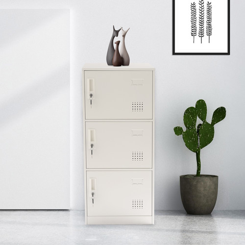40*40*90cm White 3 Door Metal File Cabinet Office Filing Cabinet Stand Storage 