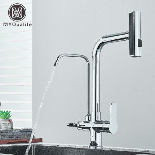 Chrome Pure Water Filter Kitchen Faucet Dual Handle Hot and Cold Drinking Water 
