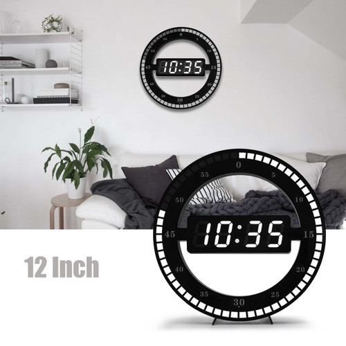 12 Inches Simple Wall Clock Mute Intelligent Light-sensing Digital Electronic Clock LED Ring Round Clock for Living Room Hallway