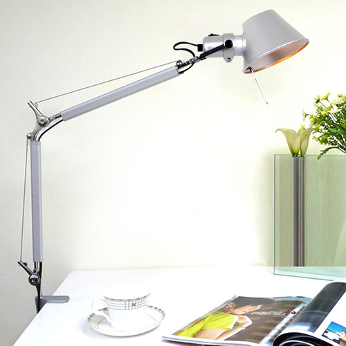 Modern Swing Long Arm Table Lamp with Clip Black Silver Dormitry Student Study Clamp Desk Light f