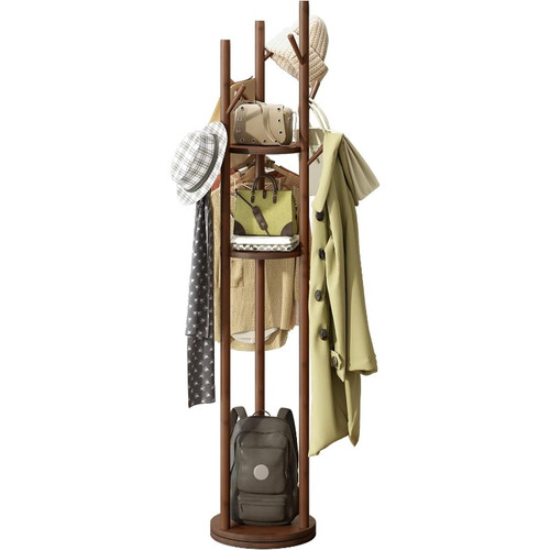 Bamboo freestanding coat rack with 3 storage shelves and 9 hooks easy to assemble for bedroom, office, 