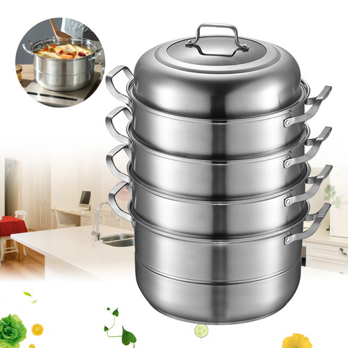 5 Tier Stainless Steel Steamer Cookware Steam Pot Food Cooker  Pot +Lid  for Induction and Gas Cooker Kitcken