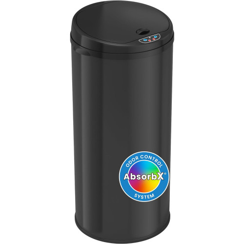 iTouchless 13 Gallon Automatic Trash Can with Odor Control System – Black Round Kitchen Sensor Garbage Bin for Kitchen or Office