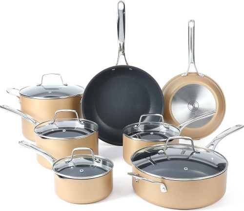 Martha Stewart 12 Piece Heavy Gauge Aluminum Hard Anodized Premium Nonstick Cookware Set