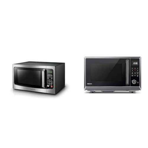8-in-1 Countertop Microwave Oven Air Fryer Combo Black Stainless Steel 1.2 Cu Ft Capacity 1100W Power Multi-Function Cooking