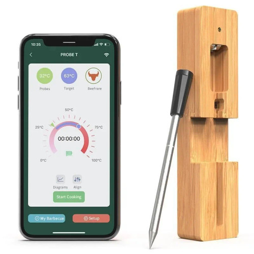 Smart Meat Thermometer, Wireless Food Thermometer, Bluetooth-compatible Smart Control 165ft Range IPX7 Waterproof Kitchen Thermo