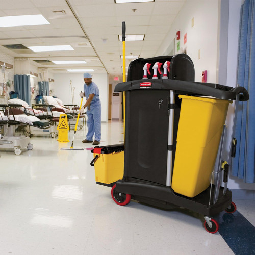 Rubbermaid Commercial High Security Housekeeping Janitorial Cart with Wheels 53.5" H x 48.25" L X 22" W