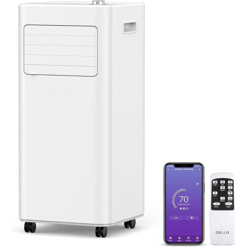 8000 BTU portable air conditioner can cool up to 350 square feet, with dehumidifiers and fan devices working together