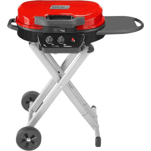 225 Portable Stand-Up Propane Grill, Gas Grill with Push-Button Starter, Folding Legs & Wheels, Side Table