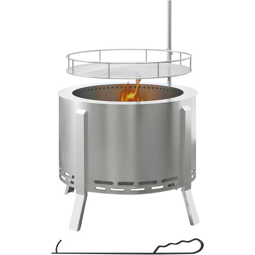 2-in-1 Smokeless Fire Pit, BBQ Grill, 19" Portable Wood Burning Firepit with Cooking Grate and Poker