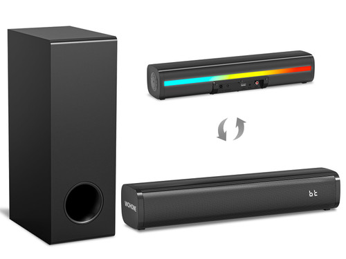 Sound Bar with Subwoofer for Smart TV, 2.1 CH Small TV Soundbar Speakers with Colorful Backlight