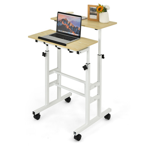 COSWAY Mobile Standing Desk Rolling Adjustable Laptop Cart Home Office Natural 
