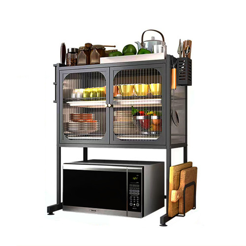 Kitchen Countertop Microwave Oven Rack, Microwave Stand，Microwave Shelf with Storage Cabinet,Suitable for Multifunctional Tableware Storage in Kitchens and Restaurants (Black)