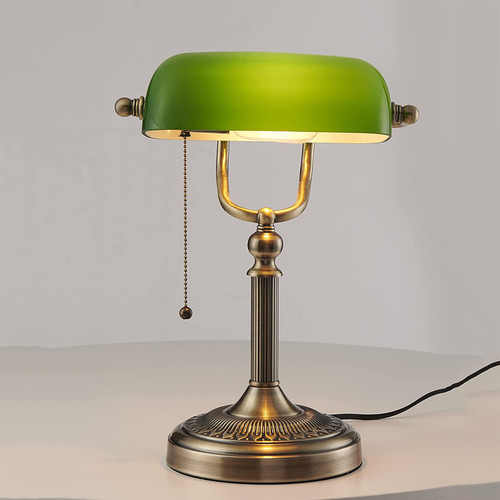 New Double Pole Green Glass Bankers Desk Lamp with Zipper Switch Living room Bedroom Bedside Sofa Table lamp