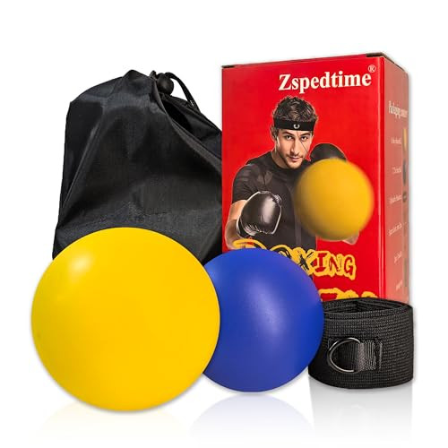 Zspedtime Boxing Reflex Ball Set - 2 Sizes PU Foam Speed Ball with Adjustable Headband, Anti-Rust S-Clips & Extra Strings | Hand Pain-Free Training for Reflex, Agility, Stress Relief (Yellow & Blue)