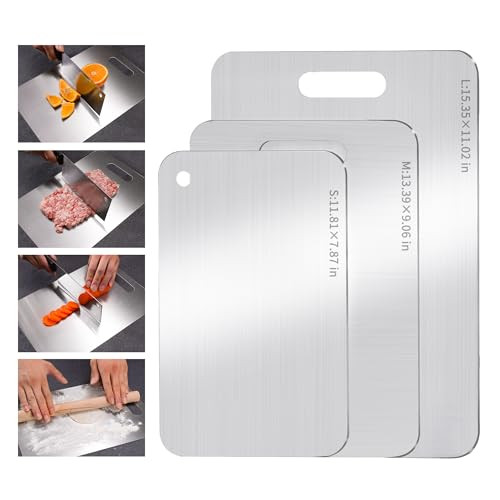 Stainless Steel Cutting Board, 3 PCS Cutting Boards for Kitchen (15.3 x 11, 13.4 x 9, 11.8 x 7.9 in)
