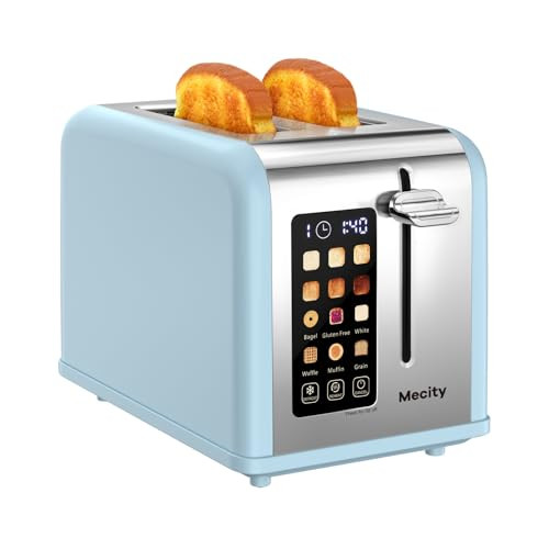 Mecity 2 Slice Touch Screen Toaster, 1.5" Wide Slot, Stainless Steel Smart Toaster for Bagels, Muffins, Waffles, Ice Blue