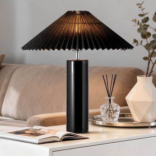 EOEYYOYB Ceramic Table Lamps for Bedroom, Adjustable Shade Lamps for Night Stands, Modern Cylindrical Nightstand Table Lamps 5W E26 for Bedroom Bedside Buffet, Black