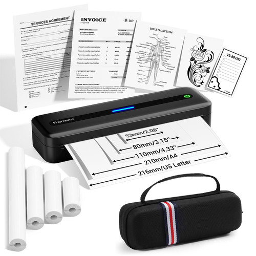 Phomemo Portable Printers Wireless for Travel, M832 Inkless Bluetooth Thermal Printer Support 8.5'' x 11'' US Letter & A4 Size, Compatible with iPhone Android Laptop for Mobile Office Home, with Case