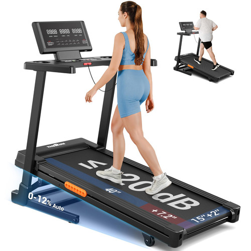 THERUN Treadmill with Incline,8.7 MPH 12% Auto Incline Treadmill,Compact Treadmill for Home,Brushless Motorized Treadmills for Quiet Running