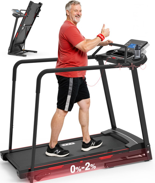 Redliro Walking Treadmill for Seniors Foldable - 400 Lb Capacity Senior Treadmill with Front & Long Handrails, 0%-2% Incline Home Recovery Fitness Exercise Machine for Elder, 47.6” Long Belt, APP