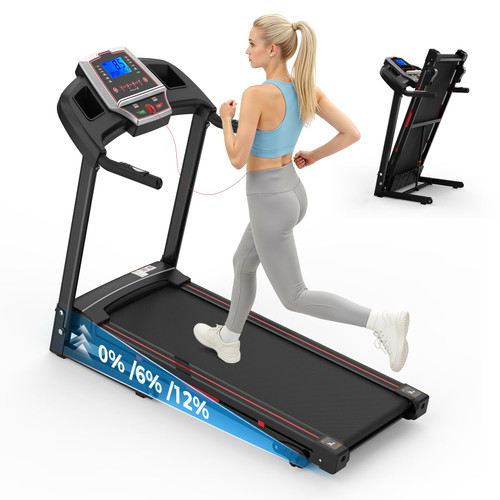 Lastforever 3.5HP Folding Treadmill for Home, 350 lbs Capacity, Portable Treadmills with 3-Level 12% Manual Incline, Bluetooth Speaker, Shock Absorption, Quiet Motor (Black+Red)