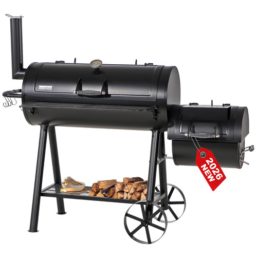 GREEN PARTY Offset Smoker Charcoal Grills with 37 Inch Cook Chamber, Barrel Smoker and Charcoal Grill Combo, 941 Sq. In. Space Barrel Smoker Grill for Outdoor BBQ Patio Backyard Cooking