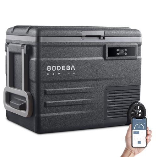 BODEGACOOLER 12 Volt Car Refrigerator,58QT(55L) Car Fridge with Wheels,RV Portable Freezer Single Zone,with APP Control,-4℉-68℉ Car Cooler,12/24V DC & 100-240V AC,for Travel,Camping,Outdoor,Vehicles