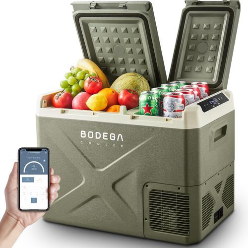 BODEGACOOLER 12 Volt Car Refrigerator, 34.1 Quart Car Fridge Dual Zone, 12V Portable Freezer APP Control, RV Car Cooler -4℉-68℉ 12/24V DC 100-240V AC for Outdoor Camping Travel Vehicles Home Use