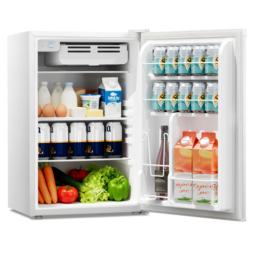 Kismile Mini Fridge with Freezer 4.41Cu.Ft,Single Reversible Door Small Refrigerator, Adjustable Thermostat, Energy Saving, Low Noise,Compact Refrigerator for Bedroom, Office, Dorm(White)