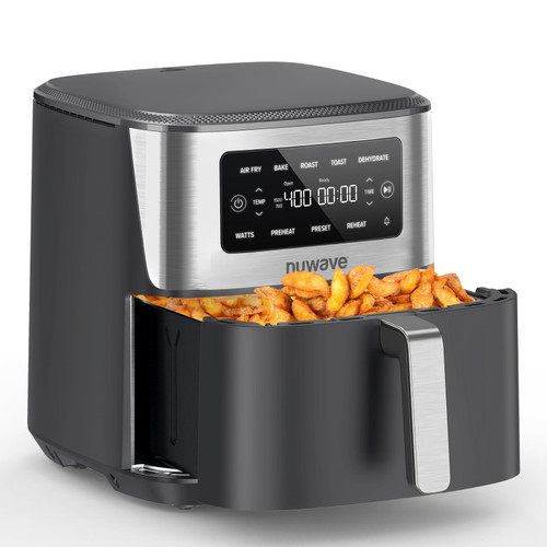 Nuwave Brio Plus 6-in-1 Air Fryer, 7-Qt Large Capacity, 50°F–400°F Precise Temp Control, Non-Toxic PFAS-Free Nonstick, Air Fry, Bake, Roast, Toast, Dehydrate, Reheat, 100 Presets, Dishwasher Safe