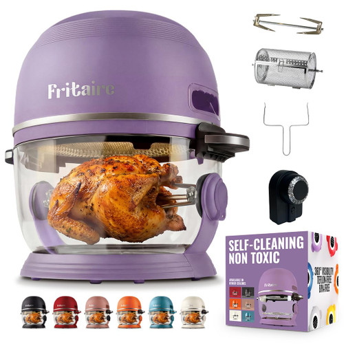 Non Toxic Air Fryer™ Pro | 9-in-1 Glass Air Fryer | Self-Cleaning | 5 Quart | Rotisserie and Tumbler | 400F Vortex For Even Cooking, BPA-Free Teflon Free, Recrisp, Roast, Bake, Lavender
