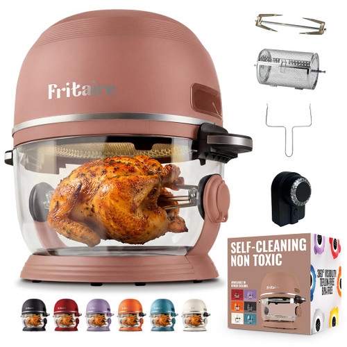 Non Toxic Air Fryer™ Pro | 9-in-1 Glass Air Fryer | Self-Cleaning | 5 Quart | Rotisserie and Tumbler | 400F Vortex For Even Cooking, BPA-Free Teflon Free, Recrisp, Roast, Bake, Mauve Rose