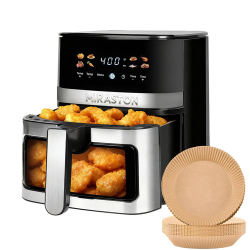 MIRASTON 5.8QT Digital Air Fryer with Viewable Window, Adjust Temp & Timer, Air Frying, Reheat, Easy for Frozen Food, Snacks, Dinner, Large Square Basket than Round, Portable for Family & Apartment