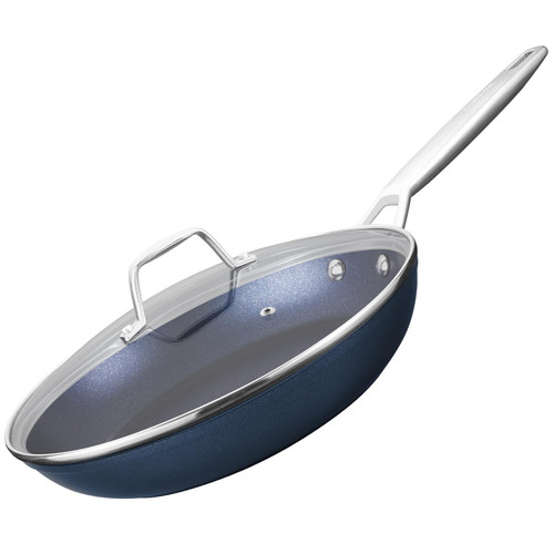 MsMk 8 inch Non stick frying pan with lid, Egg Omelet Skillet, Titanium and Blue Diamond Non-Toxic Coating From USA, Dishwasher and Oven Safe, Compatible with All Cooktops, Induction Ready