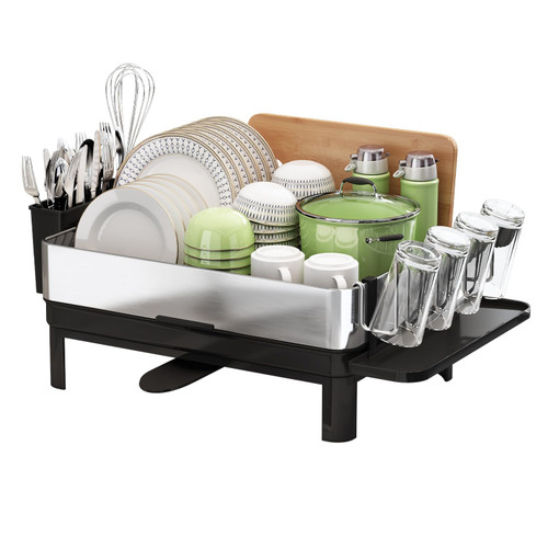 BOOSINY Stainless Steel Dish Drying Rack, Dish Racks for Kitchen Counter, Rust Proof Dish Drainer and Drainboard Set, Small Dryer with Drainage, Utensil Holder and Cup Holder