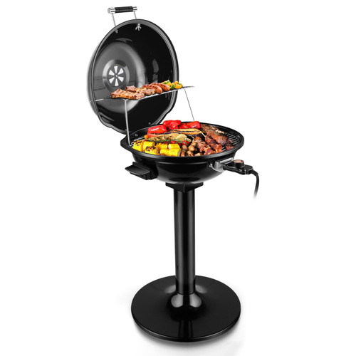 Electric Grill, Techwood Indoor/Outdoor Electric BBQ Grill, 1600W Portable Removable Stand Grill with Adjustable Heat & Drip Tray, Double Layer Design for Party, Patio & Backyard (Black)