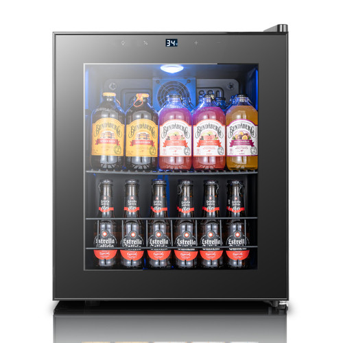 Yeego Beverage Refrigerator Cooler, 65 Cans Drink Mini Fridge with Glass Door for Soda, Beer or Wine, Beverage Cooler with Digital Temperature Control from 34°F to 54°F for Home, Office or Bar (Black)