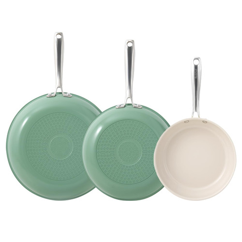 Redchef Non Stick Ceramic Frying Pan Set, Non Toxic Ceramic Pans for Cooking, 8" 9.5" 11" Skillet Set, No PFAS & PTFE & PFOA with Stainless Steel Handle, Dishwasher & Oven Safe Max up to 842°F (Green)