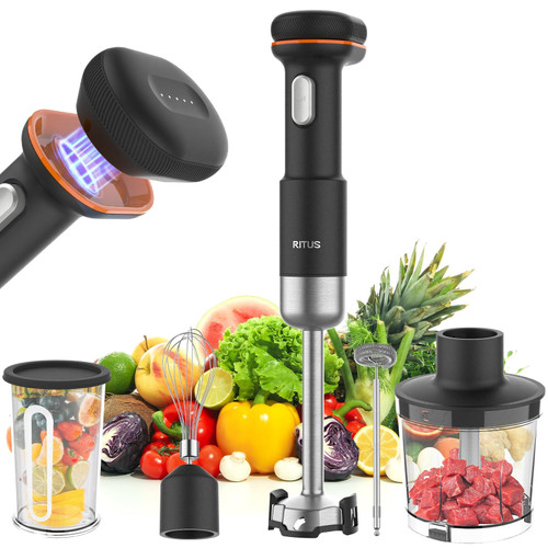 Cordless Stick Immersion Blender 5-in-1, Ritus 13000RPM Soup Blender Rechargeable Handheld Mixer For Baby Food & Smoothies, Variable Speed, Dishwasher-Safe, Mixing Beaker, Chopper, Whisk Milk Frother